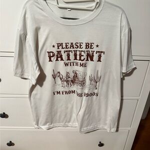 White Graphic Tee with Brown Print